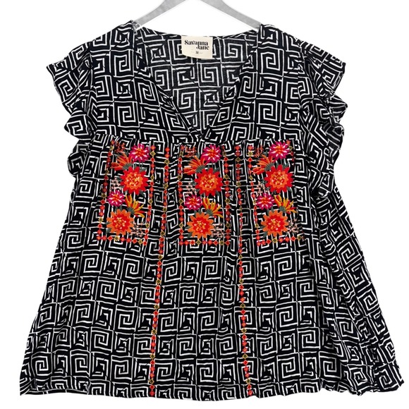 Savanna Jane Women Embroidered Flutter Sleeve Top Size 3X Boho Geometric Floral - Picture 1 of 7